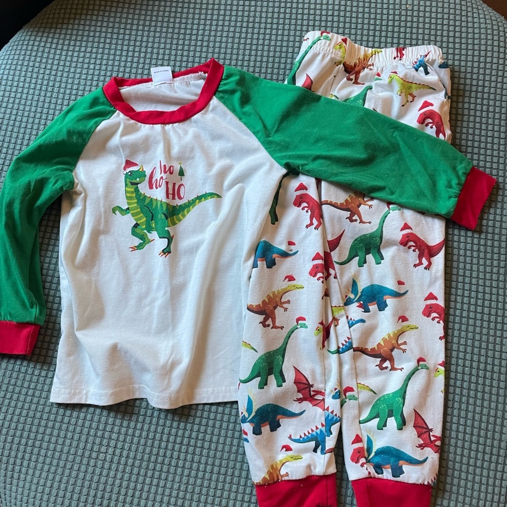 Kids Dinosaur Pajama Set - Green and Red